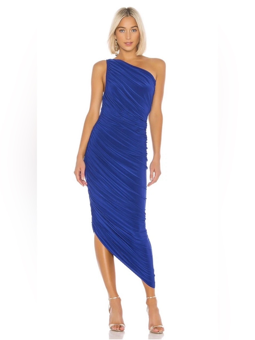 Norma Kamali Diana Gown In Berry Blue Asymmetrical Ruched Size M
